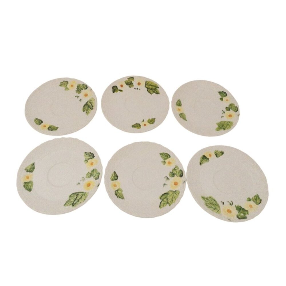 Lefton Set Of 6 Vintage Ceramic Floral-Embossed Saucer Plates